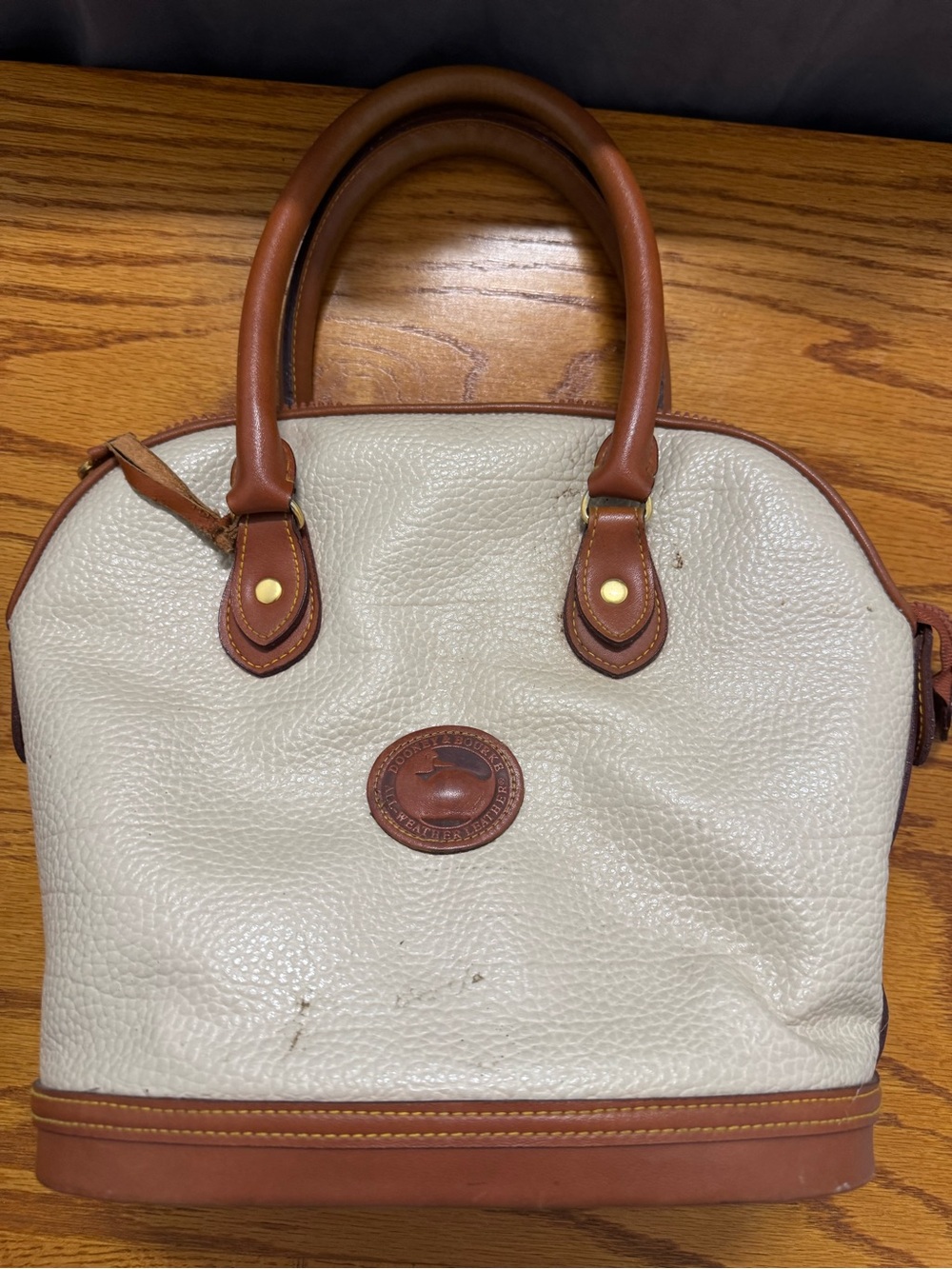Dooney & Bourke Cream and Brown Pebbled Leather Satchel